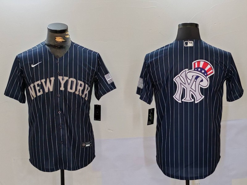 Men New York Yankees Blank Blue stripe joint name 2024 Nike MLB Jersey style 91215